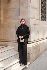 Kapüşonlu Modal Takım Siyah