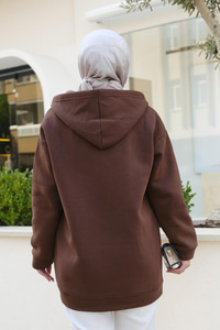 Kapüşonlu Oversize Hırka Kahverengi