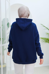 Kapüşonlu Oversize Hırka Lacivert