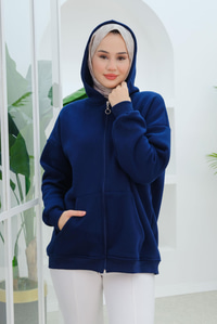 Kapüşonlu Oversize Hırka Lacivert