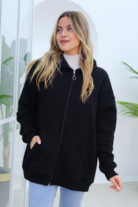 Kapüşonlu Oversize Hırka Siyah