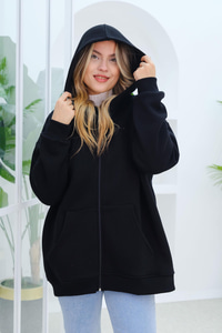 Kapüşonlu Oversize Hırka Siyah