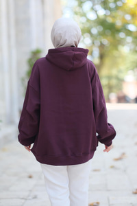 Kapüşonlu Oversize Sweat Mürdüm