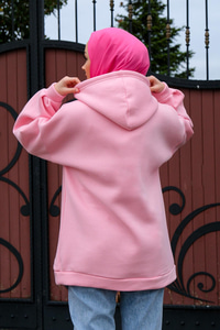 Kapüşonlu Oversize Sweat Pudra