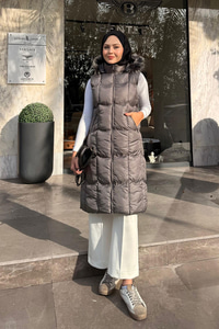 Kapüşonlu Şişme Yelek Gri