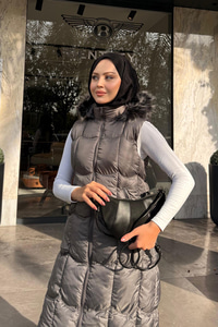 Kapüşonlu Şişme Yelek Gri