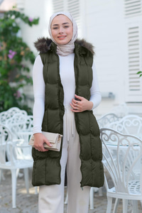 Kapüşonlu Şişme Yelek Haki Yeşil