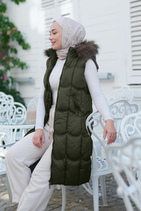 Kapüşonlu Şişme Yelek Haki Yeşil