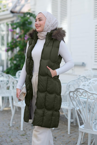 Kapüşonlu Şişme Yelek Haki Yeşil