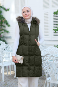 Kapüşonlu Şişme Yelek Haki Yeşil