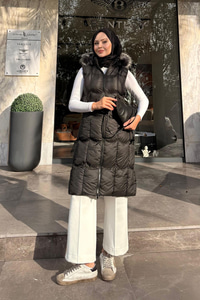 Kapüşonlu Şişme Yelek Siyah