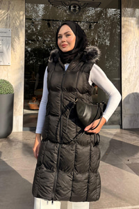 Kapüşonlu Şişme Yelek Siyah