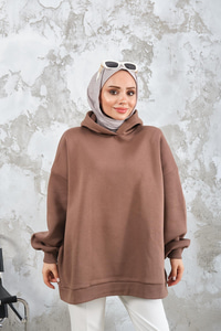 Kapüşonlu Sweat Açık Kahve
