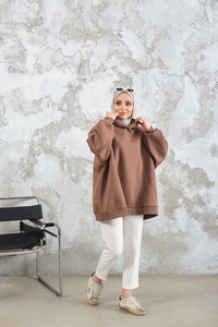 Kapüşonlu Sweat Açık Kahve