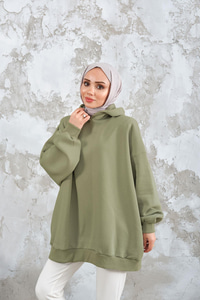 Kapüşonlu Sweat Fıstık Yeşil