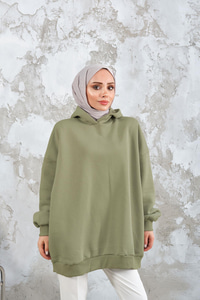 Kapüşonlu Sweat Fıstık Yeşil