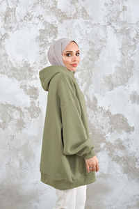 Kapüşonlu Sweat Fıstık Yeşil