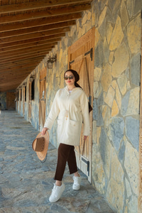 Kapüşonlu Triko Ceket Bej