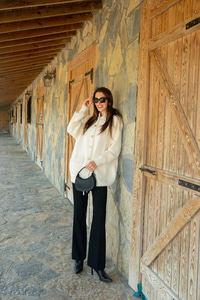 Kapüşonlu Triko Ceket Bej