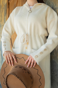 Kapüşonlu Triko Ceket Bej