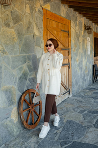 Kapüşonlu Triko Ceket Bej