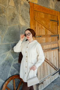 Kapüşonlu Triko Ceket Bej