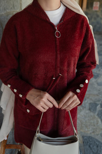 Kapüşonlu Triko Ceket Bordo