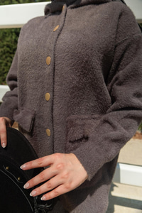 Kapüşonlu Triko Ceket Füme