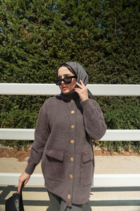 Kapüşonlu Triko Ceket Füme