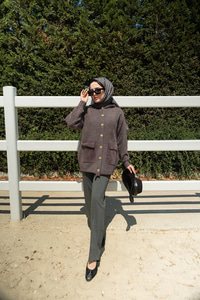 Kapüşonlu Triko Ceket Füme