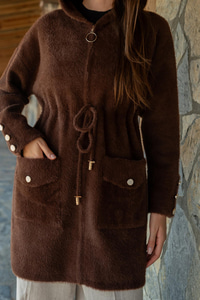 Kapüşonlu Triko Ceket Kahverengi