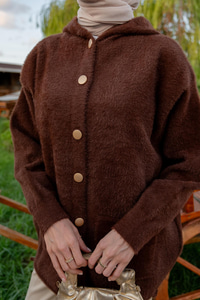 Kapüşonlu Triko Ceket Kahverengi