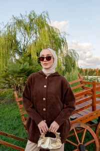 Kapüşonlu Triko Ceket Kahverengi