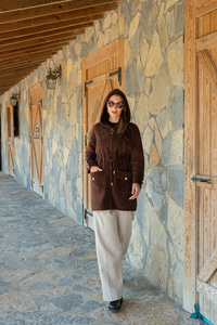 Kapüşonlu Triko Ceket Kahverengi