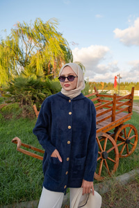 Kapüşonlu Triko Ceket Lacivert