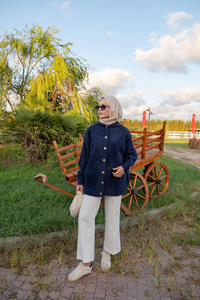 Kapüşonlu Triko Ceket Lacivert