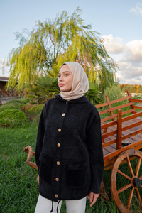 Kapüşonlu Triko Ceket Siyah