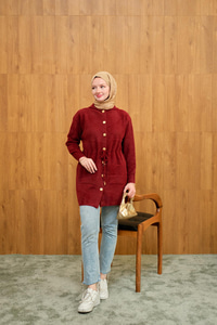 Kapüşonlu Triko Hırka Bordo