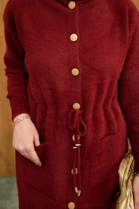 Kapüşonlu Triko Hırka Bordo