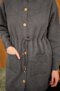 Kapüşonlu Triko Hırka Füme