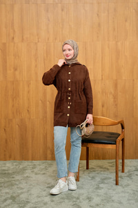 Kapüşonlu Triko Hırka Kahverengi