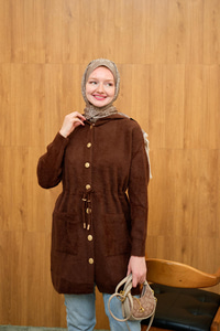 Kapüşonlu Triko Hırka Kahverengi