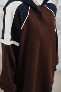 Kapüşonlu Üç Renk Cep Detay Beli Lastikli Regular Viskon Takım Kahverengi