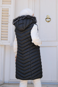 Kapüşonu Çıkarılabilir Cepli Şişme Yelek  Siyah