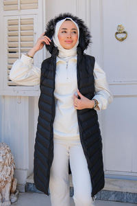 Kapüşonu Çıkarılabilir Cepli Şişme Yelek  Siyah