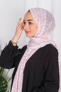 Uygun Fiyatlı KARE DESEN PAMUK SAL PEMBE | Loccomoda.com 