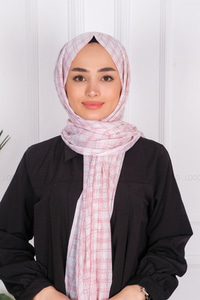 Uygun Fiyatlı KARE DESEN PAMUK SAL PEMBE | Loccomoda.com 