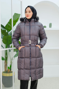 Kare Desenli Şişme Mont Gri