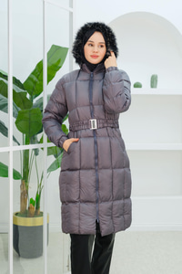 Kare Desenli Şişme Mont Gri