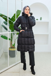 Kare Desenli Şişme Mont Siyah